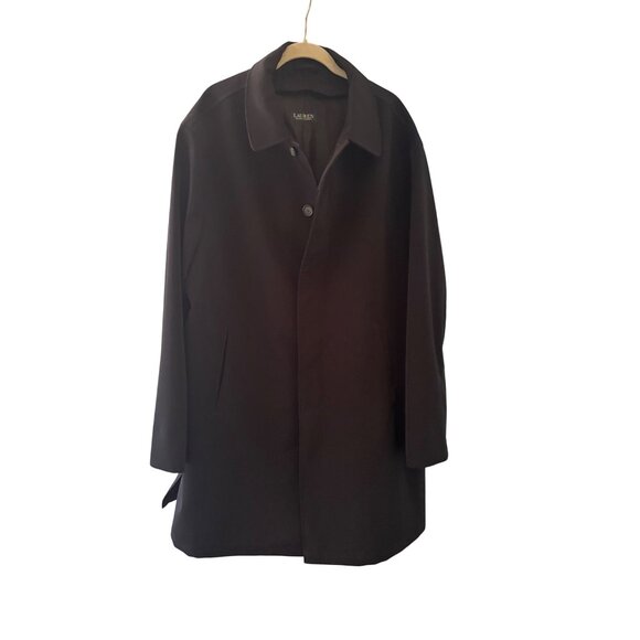Lauren Ralph Lauren Mens Black Overcoat Size 52R Button Front Long Sleeve Classi